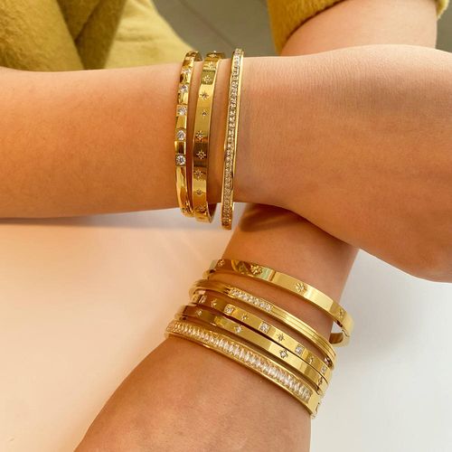 MICCI Anti Tarnish Jewelry 18K Gold Plated Fashion Stackable Women Stainless Steel Bracelet