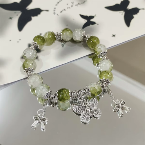 Popcorn Cracked Crystal Beads Bracelet Butterfly Charm Pendant Gradient Color Girl Women Friendship Bracelets Jewelry Gift