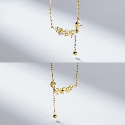 Cubic Zirconia Necklace Jewellery Leaf Pendant 925 Sterling Silver Gold Plated Necklaces Fashion Jewelry for Women