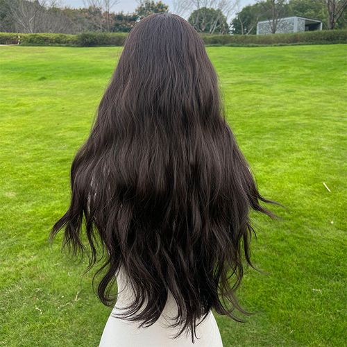 Hot Selling 26 Inches of Natural Black Wavy Hair with Baby Hair Bangs Synthetic Women's Wig SM359