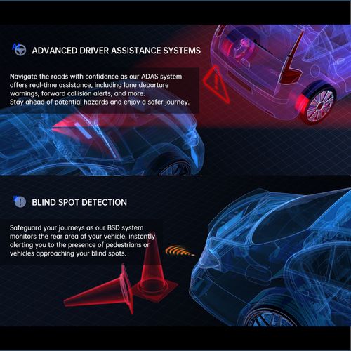 Carlover ADAS BSD 4K 10-inchTouch Screen Dash Cam DVR Driving Video Recorder Night Vision Reverse Dash Camera