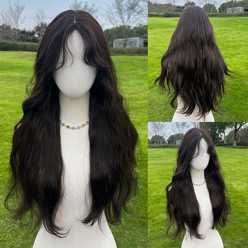 Hot Selling 26 Inches of Natural Black Wavy Hair with Baby Hair Bangs Synthetic Women's Wig SM359