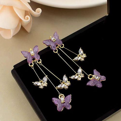 JOYFFO Purple Butterfly Earrings Women Sparkling Crystal Tassel Design Fashion Singer Fans Costume Outfits Great Jewelry Gift