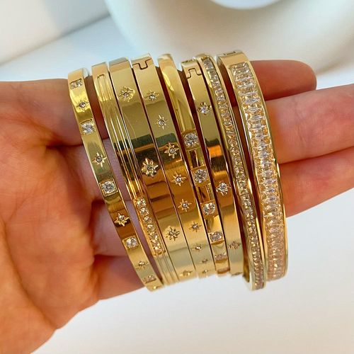 MICCI Anti Tarnish Jewelry 18K Gold Plated Fashion Stackable Women Stainless Steel Bracelet