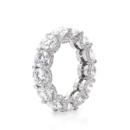 Hot Sale KIBO Gems Round Cut Pave Setting 925 Sterling Silver Moissanite Engagement Wedding Eternity Band Rings
