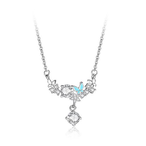 Platinum Plated Flash Diamond Butterfly and Star Charm Pendant Necklace for Women Starry Shiny Micro Pave Zircon Necklace