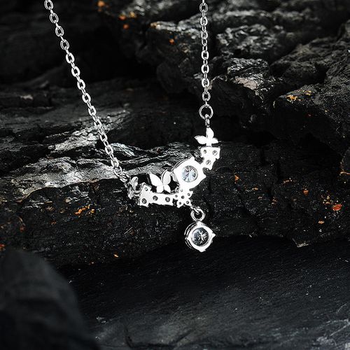 Platinum Plated Flash Diamond Butterfly and Star Charm Pendant Necklace for Women Starry Shiny Micro Pave Zircon Necklace
