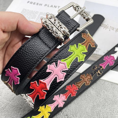 Wholesale Men's Retro Fashion Belt Personalized Colorful Youth Style Ancient Cross Classic Star Alloy Buckle Leather Belt