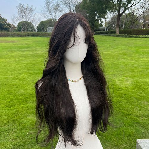 Hot Selling 26 Inches of Natural Black Wavy Hair with Baby Hair Bangs Synthetic Women's Wig SM359