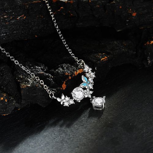 Platinum Plated Flash Diamond Butterfly and Star Charm Pendant Necklace for Women Starry Shiny Micro Pave Zircon Necklace
