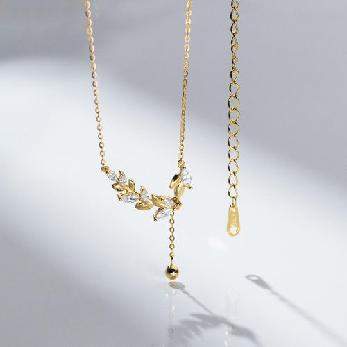 Cubic Zirconia Necklace Jewellery Leaf Pendant 925 Sterling Silver Gold Plated Necklaces Fashion Jewelry for Women