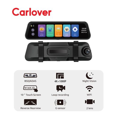 Carlover ADAS BSD 4K 10-inchTouch Screen Dash Cam DVR Driving Video Recorder Night Vision Reverse Dash Camera