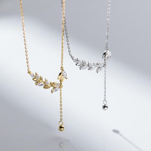 Cubic Zirconia Necklace Jewellery Leaf Pendant 925 Sterling Silver Gold Plated Necklaces Fashion Jewelry for Women