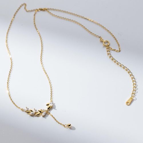 Cubic Zirconia Necklace Jewellery Leaf Pendant 925 Sterling Silver Gold Plated Necklaces Fashion Jewelry for Women