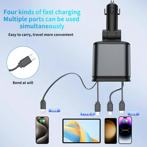 4 in 1 Fast Charging Car Charger 120W with Star💫