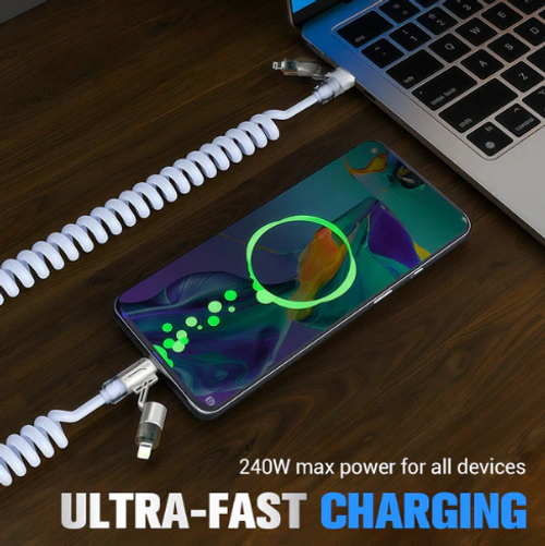 🏆Flash Sale⚡50K+ SOLD! 💥240W 4-in-1 Retractable Coiled Charging Cable