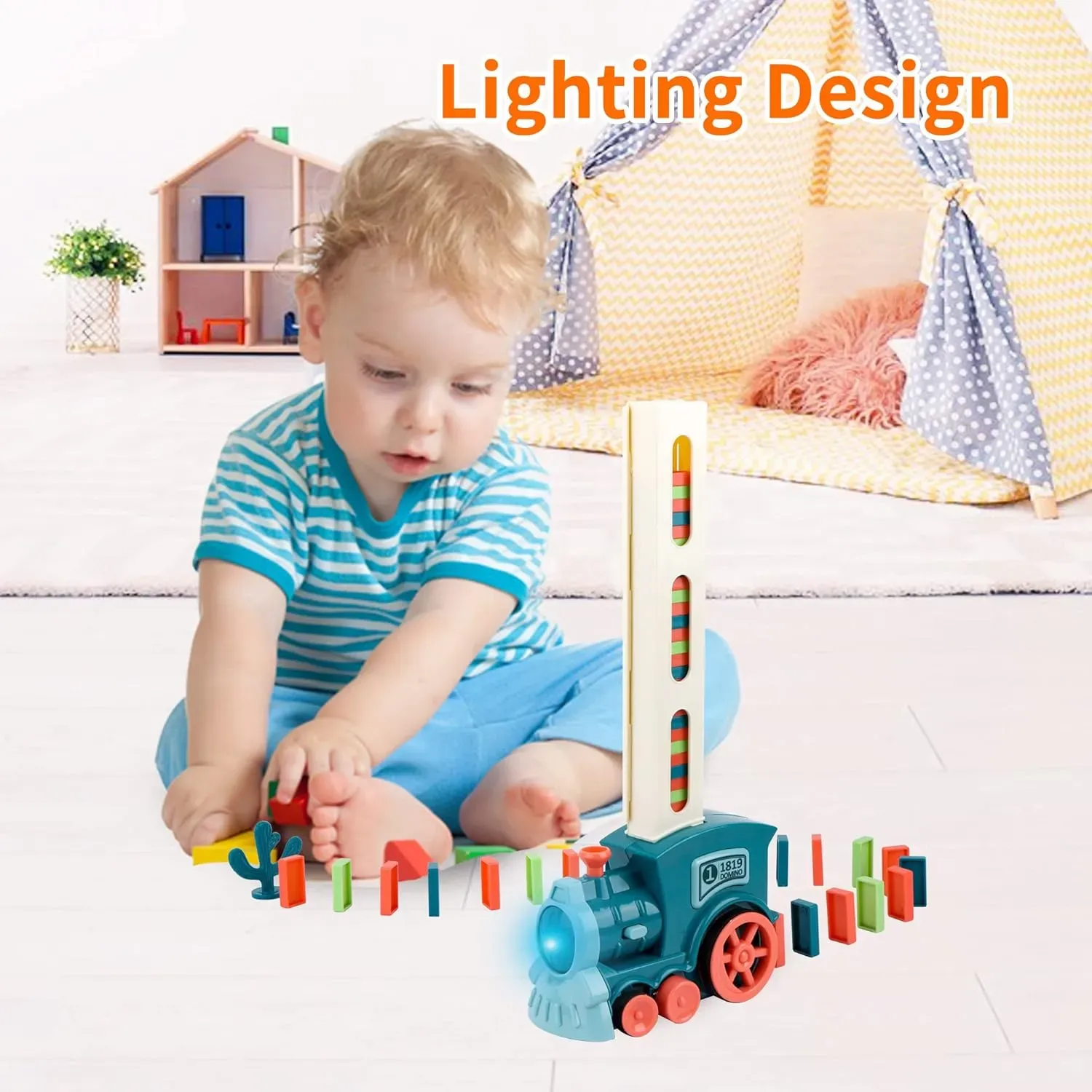 2025 Popular 🔥🚂Brand New Vision Intellectual Interactive Toys evelopment Dominos Train Set✨