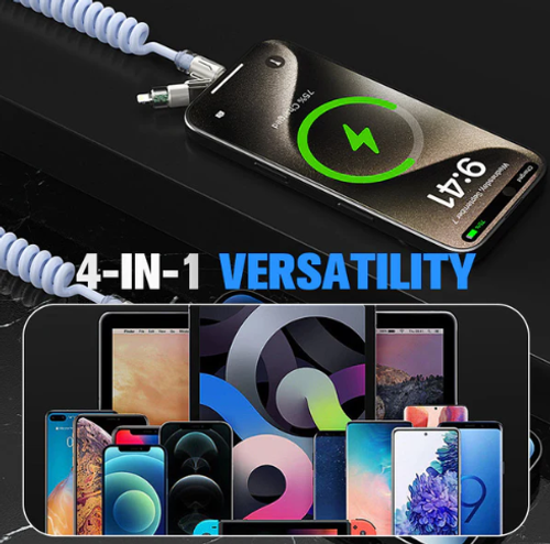 🏆Flash Sale⚡50K+ SOLD! 💥240W 4-in-1 Retractable Coiled Charging Cable