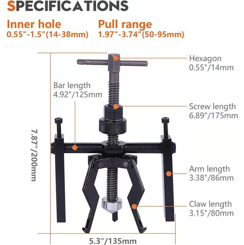 3 Jaw Inner Pilot Bearing Puller Auto Bushing Carbon Steel Gear Extractor Wheel Bearing Puller Automotive Machine Tool Kit for Car SUV Motorcycle Motorbike bearing puller