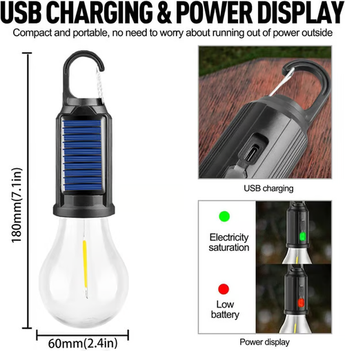 🔥New solar rechargeable hook camping light