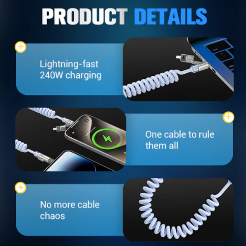 🏆Flash Sale⚡50K+ SOLD! 💥240W 4-in-1 Retractable Coiled Charging Cable