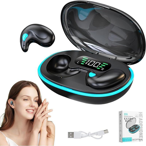 Bone Conduction Sleep Wireless Earbuds, In-Ear 5.3 Wireless Noise Canceling Earbuds For Sleep Wireless Headphones bluetooth Rechargeable Sleeping Earphones, Wireless Earbuds For Sport Work Long battery life Audio Electronic Headset Microphone Waterproof
