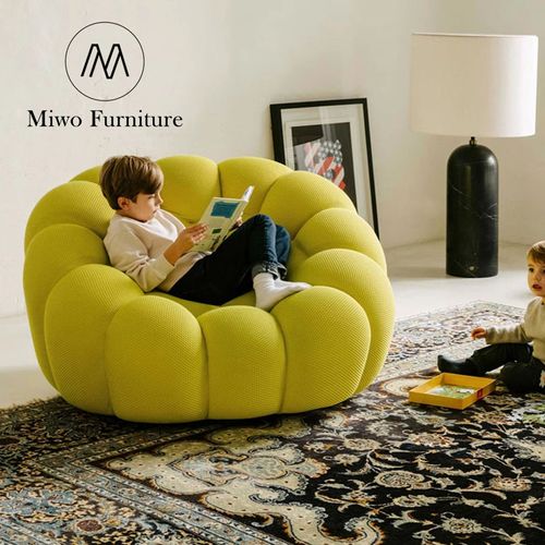 Sofá de bolha curva com estofos em tecido moderno