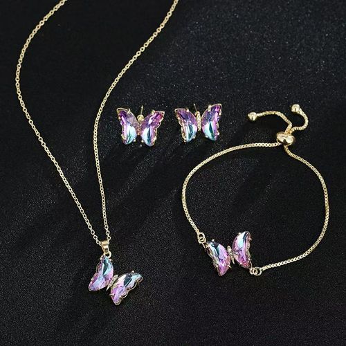 3 piece butterfly jewelry pendant bracelet earrings