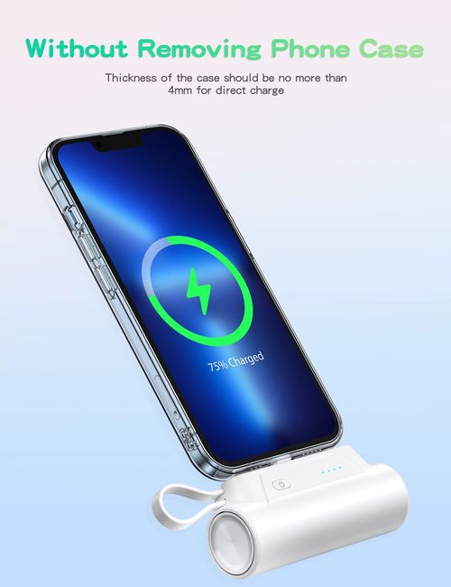 Compact 5000mAh Fast-charging Power Bank Featuring Dual Connectors (iphone and Android) And Compatibility With All Mobile Phone Models.