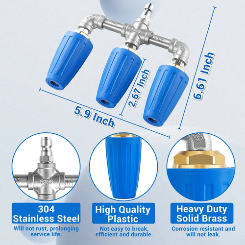 Triple Turbo Nozzle Pressure Washer 360° Rotating Turbo Nozzle with Quick Connector 2.0 Orifice 3-in-1 Turbo Nozzle 4000 PSI, car accessories