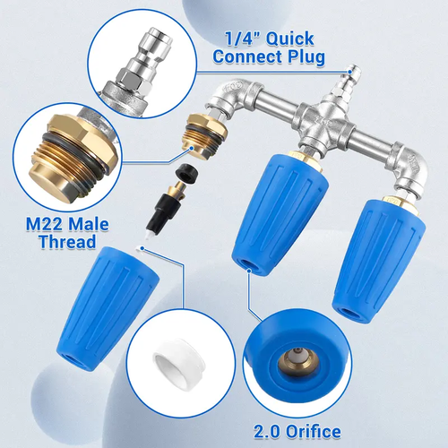 Triple Turbo Nozzle Pressure Washer 360° Rotating Turbo Nozzle with Quick Connector 2.0 Orifice 3-in-1 Turbo Nozzle 4000 PSI, car accessories