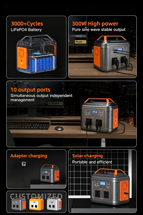 Household Multifunctional LiFePO4 Battery Solar Generator 300W Portable Power Station