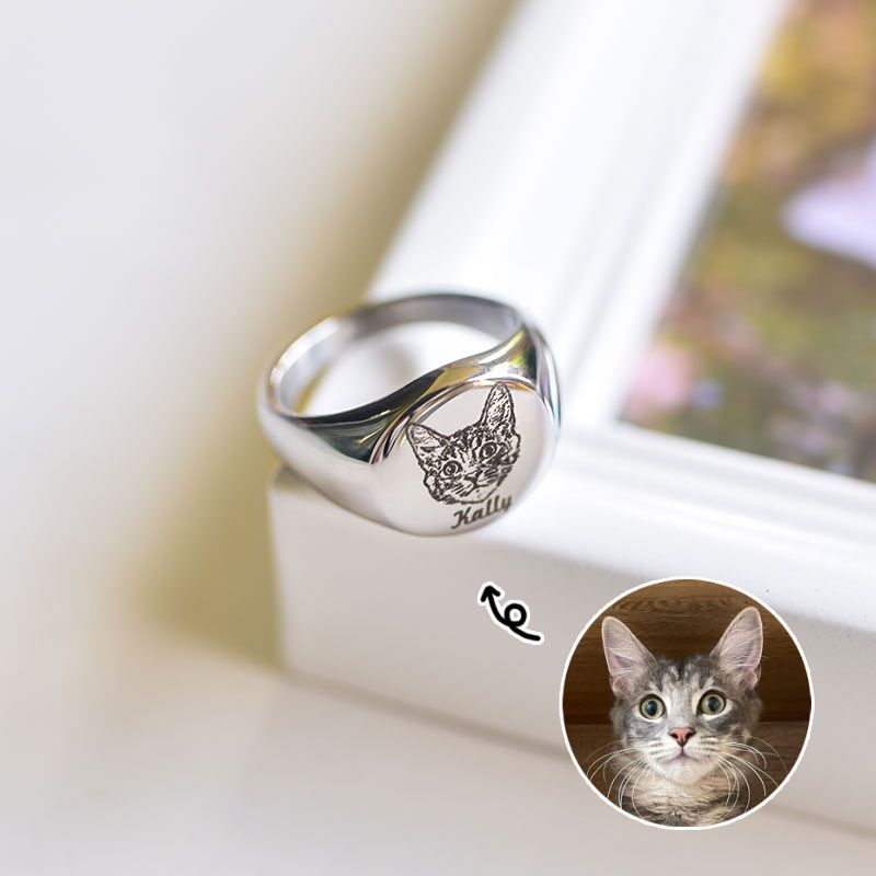 Custom Pet Photo Ring – Personalized Titanium Steel Jewelry with Pet Face & Name, Memorial Gift for Pet Lovers