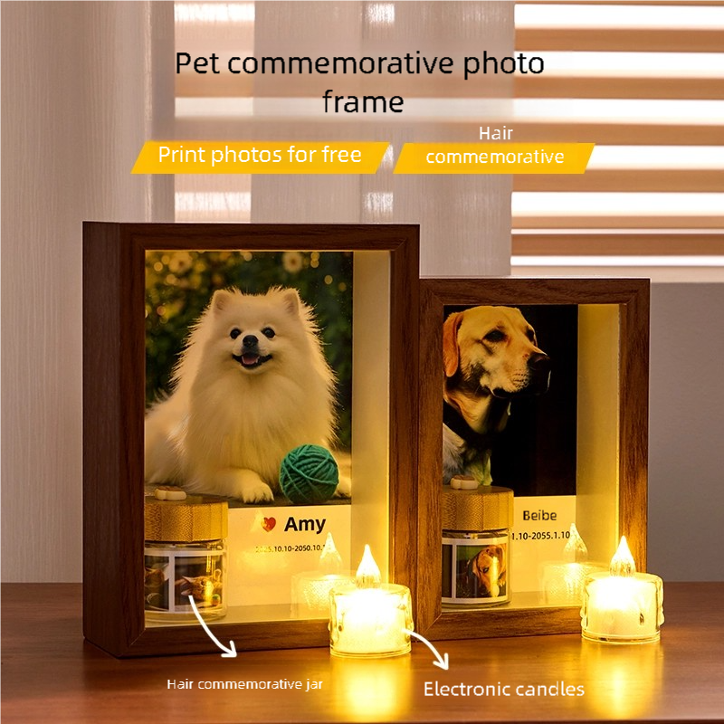 Custom Pet Memorial Frame with Photo & Fur Keepsake Bottle – Personalized Tribute for Cats & Dogs