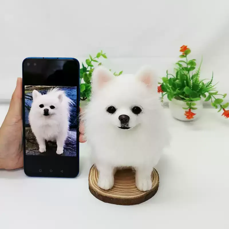 Custom Realistic Wool Felt Dog Cat Sculpture – Full-Body Schnauzer, Teddy, Bichon Frisé Plush Keepsake(GIFT BOX 13CM)