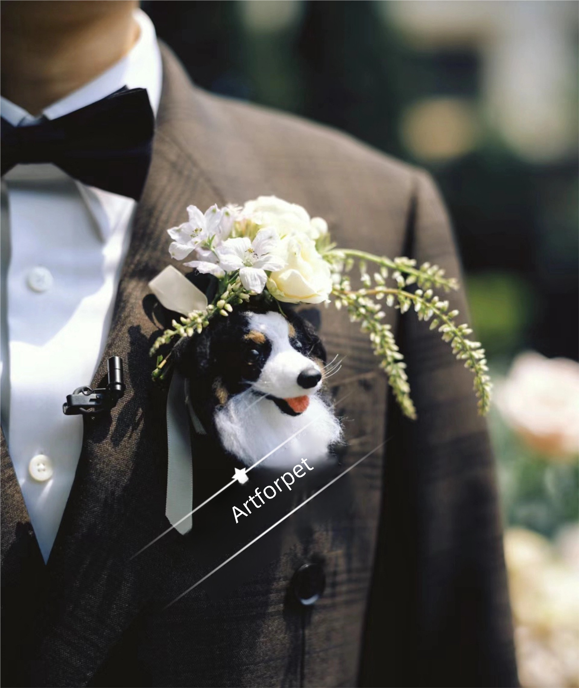Custom Pet Wedding Corsage or Brooch – Handmade Wool Felt from Your Cat or Dog Photo