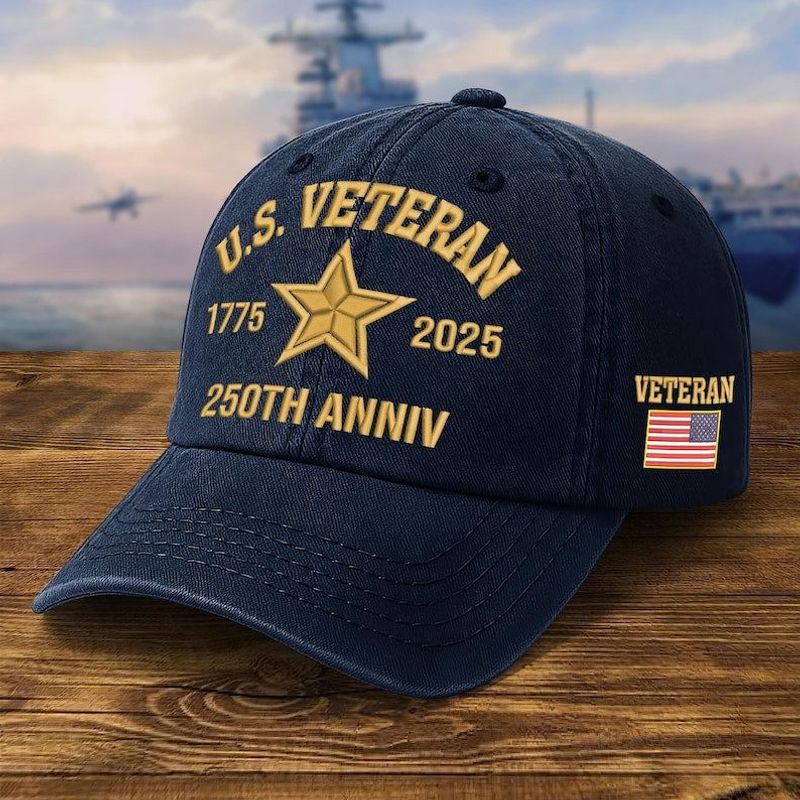 Embroidered Veteran Hats   250th Anniv Military Cap Embroidered Patch Design Adjustable Baseball Cap Fathers Day Gift Vets Gifts