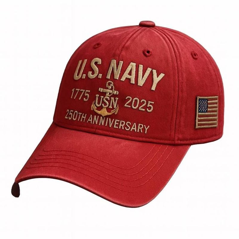 Navy Veteran 250th Anniversary Embroidered Trucker Hat Us Navy 1775 2025 Vintage Washed Cotton Cap