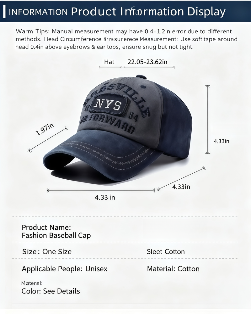 Vintage Washed Cotton Baseball Cap: NYS Embroidered Retro Style for Men & Women