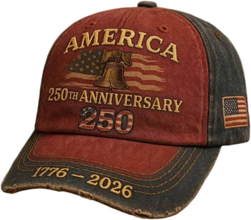 United States 250th Anniversary Red Cap, 250th Patriotic Baseball Cap, Adjustable Retro Embroidered Hat for Men Women Gifts