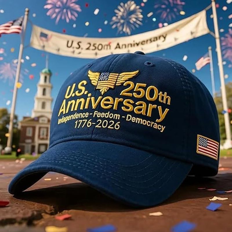 USA 250th Anniversary Hat, Adjustable 250th Anniversary Printed Patriotic Baseball Caps, Tribute Retro Washed Hat