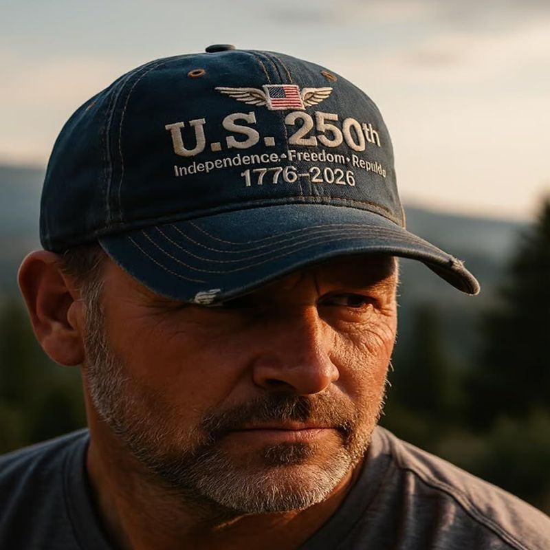 USA 250th Anniversary Hat, Adjustable 250th Anniversary Printed Patriotic Baseball Caps, Tribute Retro Washed Hat
