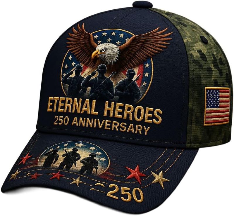 USA 250th Anniversary Hat, Adjustable 250th Anniversary Printed Patriotic Baseball Caps, Tribute Retro Washed Hat
