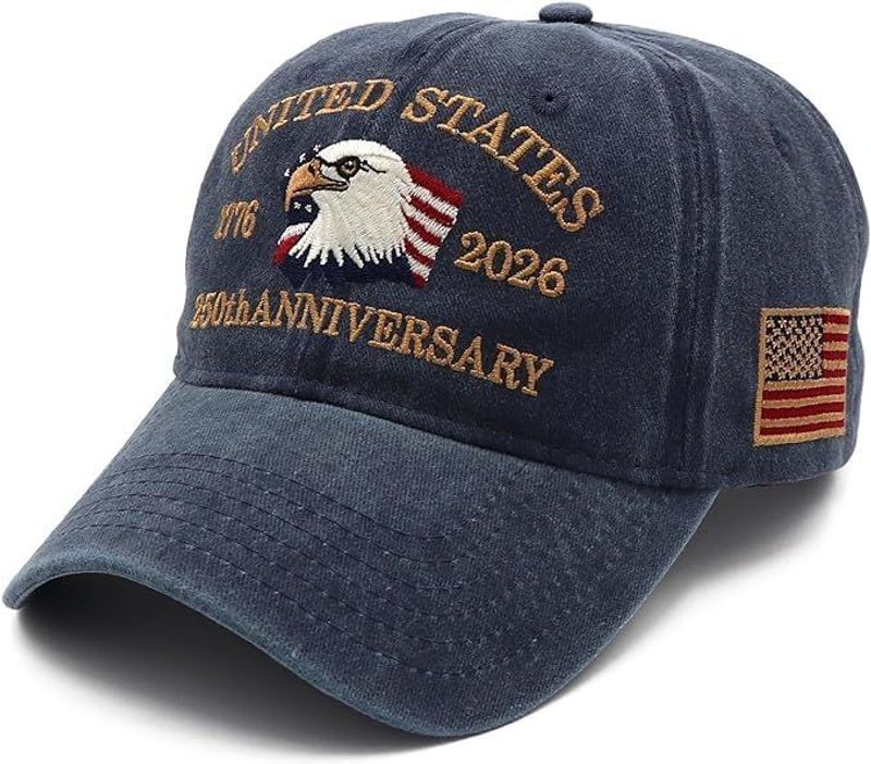 USA 250th Anniversary Hat, Adjustable 250th Anniversary Printed Patriotic Baseball Caps, Tribute Retro Washed Hat