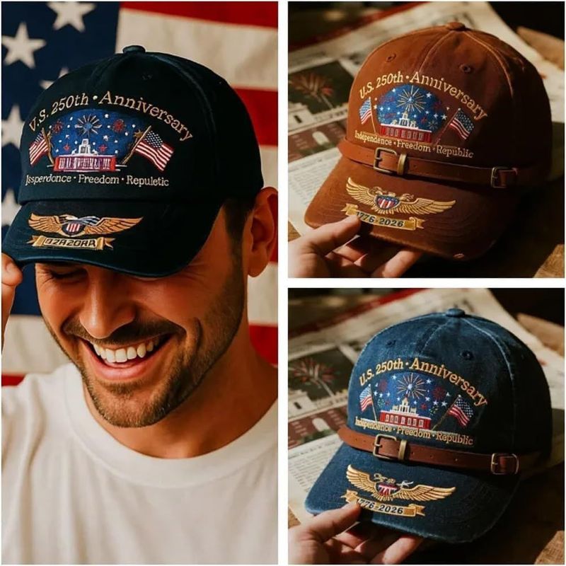 USA 250th Anniversary Hat, Adjustable 250th Anniversary Printed Patriotic Baseball Caps, Tribute Retro Washed Hat