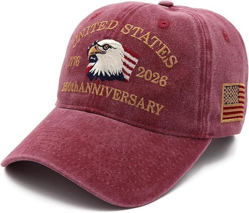 USA 250th Anniversary Hat, Adjustable 250th Anniversary Printed Patriotic Baseball Caps, Tribute Retro Washed Hat