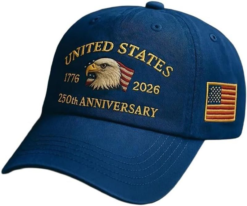 USA 250th Anniversary Hat, Adjustable 250th Anniversary Printed Patriotic Baseball Caps, Tribute Retro Washed Hat