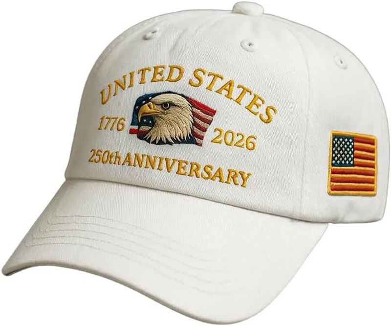 USA 250th Anniversary Hat, Adjustable 250th Anniversary Printed Patriotic Baseball Caps, Tribute Retro Washed Hat