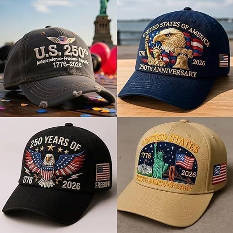 USA 250th Anniversary Hat, Adjustable 250th Anniversary Printed Patriotic Baseball Caps, Tribute Retro Washed Hat