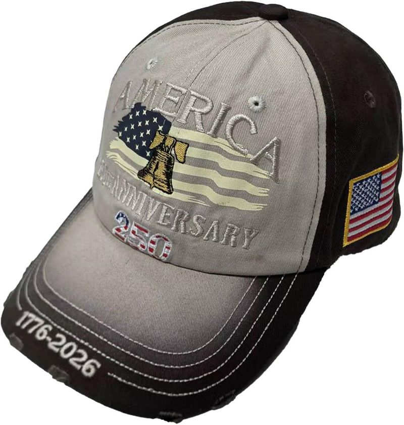 USA 250th Anniversary Hat, Adjustable 250th Anniversary Printed Patriotic Baseball Caps, Tribute Retro Washed Hat